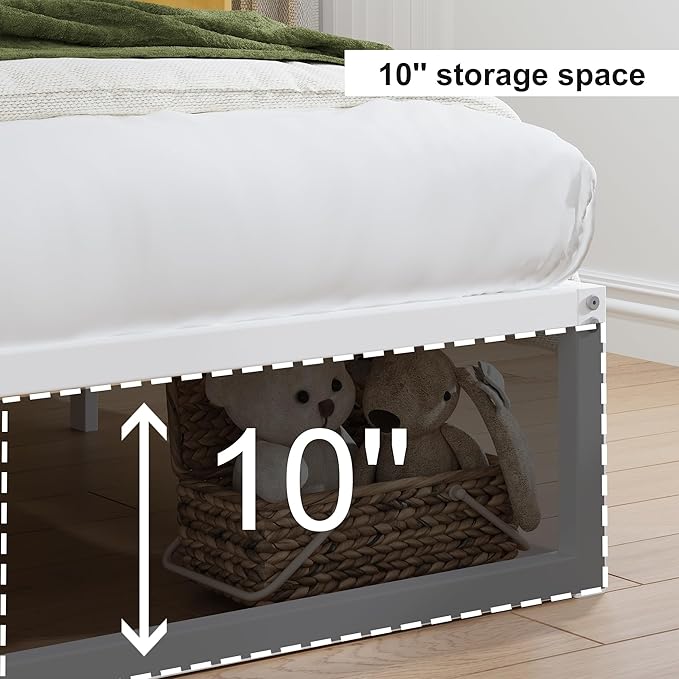 EMODA 12 Inch Twin XL Bed Frame, Metal Platform White Bed Frame No Box Spring Needed, Heavy Duty Steel Slats Support, Easy Assembly, Noise Free