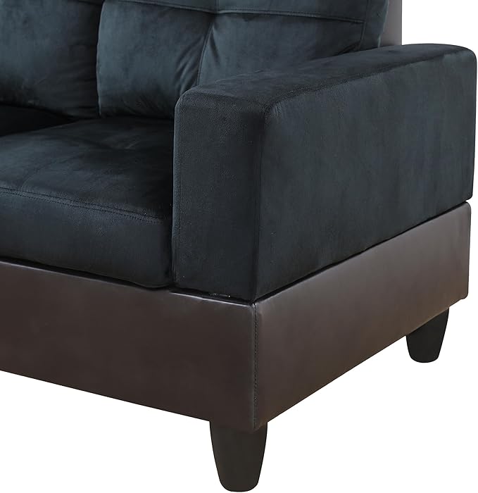 NicBex Sectional Couch 3 Pieces Sofa Set with Left Chaise Lint PVC L Shaped Cloud Couch for Living Room Furniture Sets with Storage Ottoman, Modular Sofa for Living Room & Apartment, Dark Blue+Brown