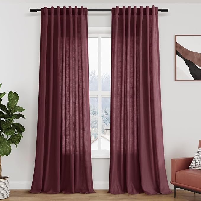 Nanspring Burgundy Linen 112 Inch Curtains by Nanspring