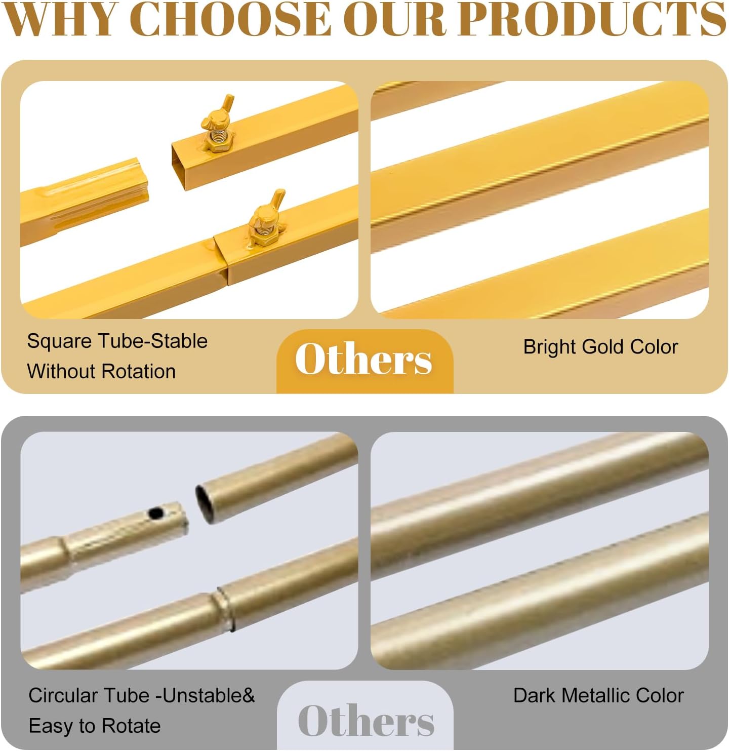 Gold Wedding Arch Backdrop Stand, 6.6FT x 6.6FT Square Arch Stand Gold Metal Balloon Arch Stand for Ceremony Party Birthday Party