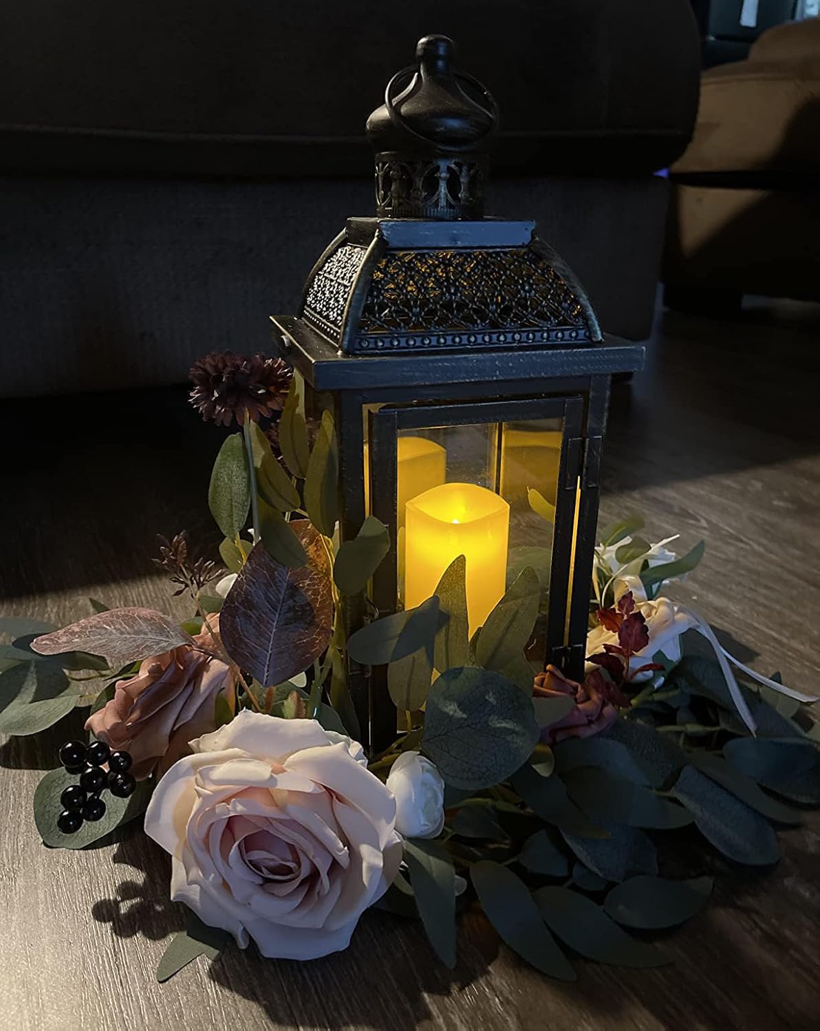 NEEDOMO Large Candle Lanterns Decorative Indoor, 14.4" Outdoor Lantern with Clear Glass, Vintage Metal Candle Holders in Black, Patio Wedding Home Kitchen Coffee Table Livinig Room Decor