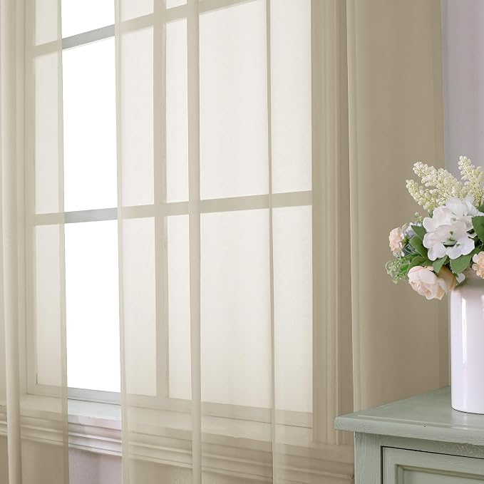Aiyufeng Taupe Sheer Curtains 96 Inches Long 2 Panels Set, Semi Transparent - Image 7