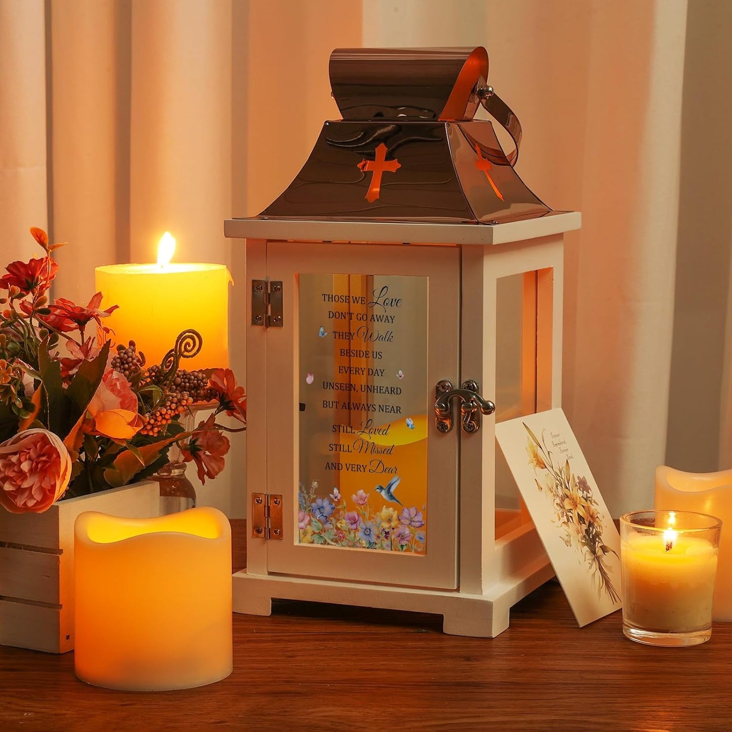 Memorial Lantern, Sympathy Bereavement Gifts Ideas for Loss of Loved One Mother Father, Condolences Funeral Gifts in Memory of Loved One with LED Candle