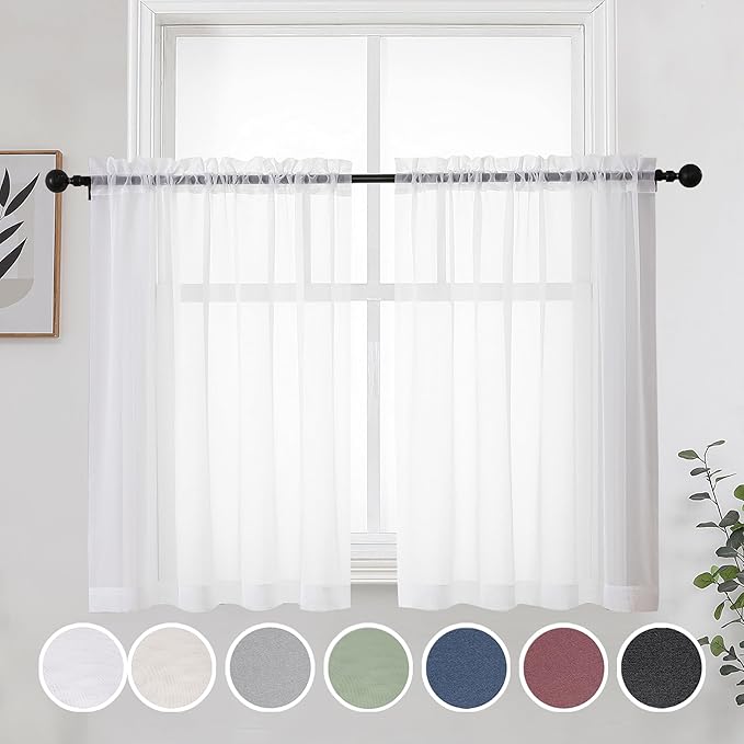 OWENIE Short Sheer Curtains 30 Inches 2 Panels Set, Kitchen Curtains Tiers by OWENIE