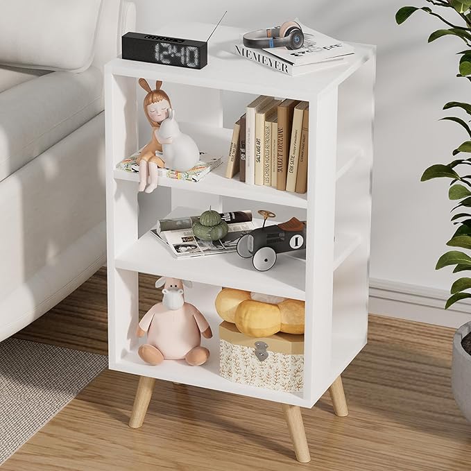 Night Stand, White Kids Nightstand, Modern End Table with Open Storage, 3-Tier Nursery Bedside Table for Small Space, Living Room, Bedroom