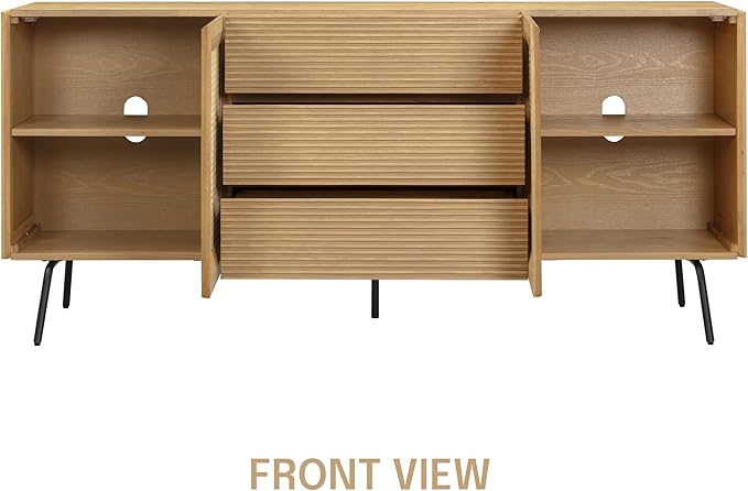 NTC MOSSIC Modern Sideboard with 4 Doors, Natural Rattan Storage Cabinet, Buffet with Metal Legs, Boho Accent Cabinet for Living Room, and Entryway, Effortless Assembly, Sand