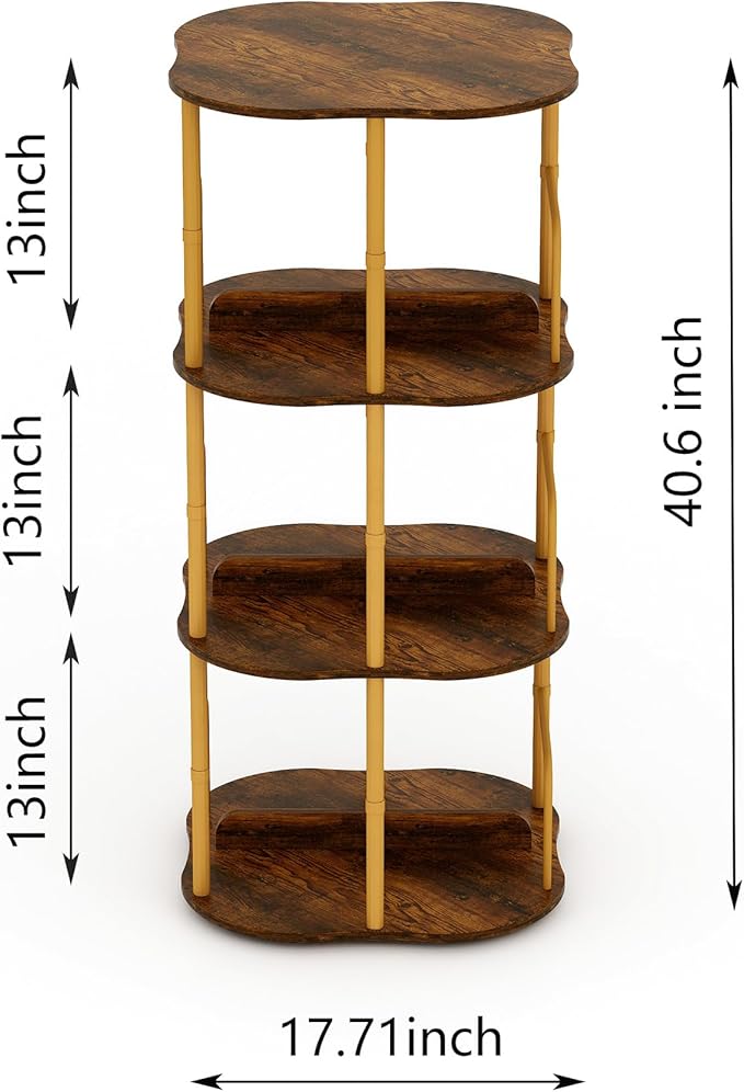 3-Tier Rotating Bookshelf, 360 ° Display Stackable Spinning Bookshelf Tower, Narrow Space Saving Tall Floor Standing Swivel Bookcase Corner Organizer for Bedroom, Living Room, Gold