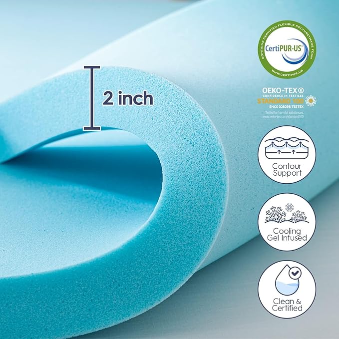 ELEMUSE Dual Layer 3 Inch Memory Foam Mattress Topper Twin, 2 Inch Cooling Gel Memory Foam Plus 1 Inch Down Alternative Pillowtop Mattress Pad with Cooling Cover, Soft Comfort Support, Grey