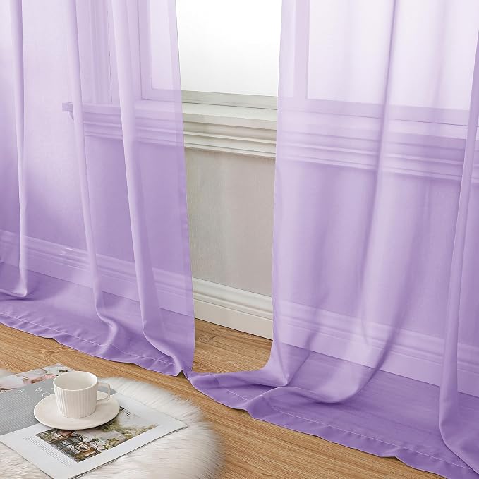 Aiyufeng Light Purple Sheer Curtain Panels Pair Sold 45 Inch Length, Light - Image 8