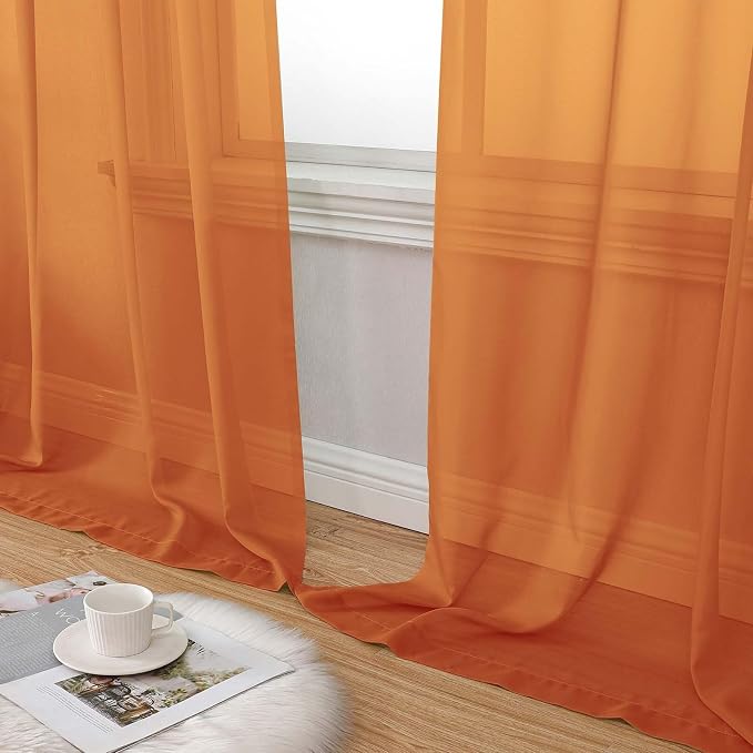 Sheer Orange Curtains for Bedroom Living Room 90 Inches Long 2 Panels Set - Image 8