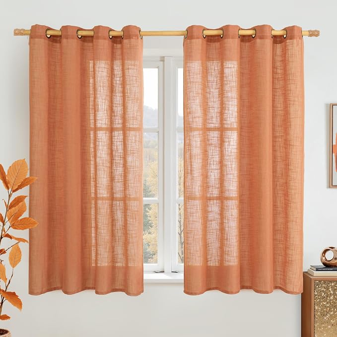 LAMIT Semi Sheer Linen Curtains 45 Inches Long, Bronze Grommet Light Filtering by LAMIT