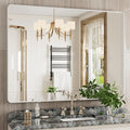 White Bathroom Mirror 48x36 Inch, White Metal Framed Bathroom Mirror for Wall, Rounded Rectangle Matte Bathroom Vanity Mirror, Tempered Glass, Anti-Rust, Horizontal/Vertical
