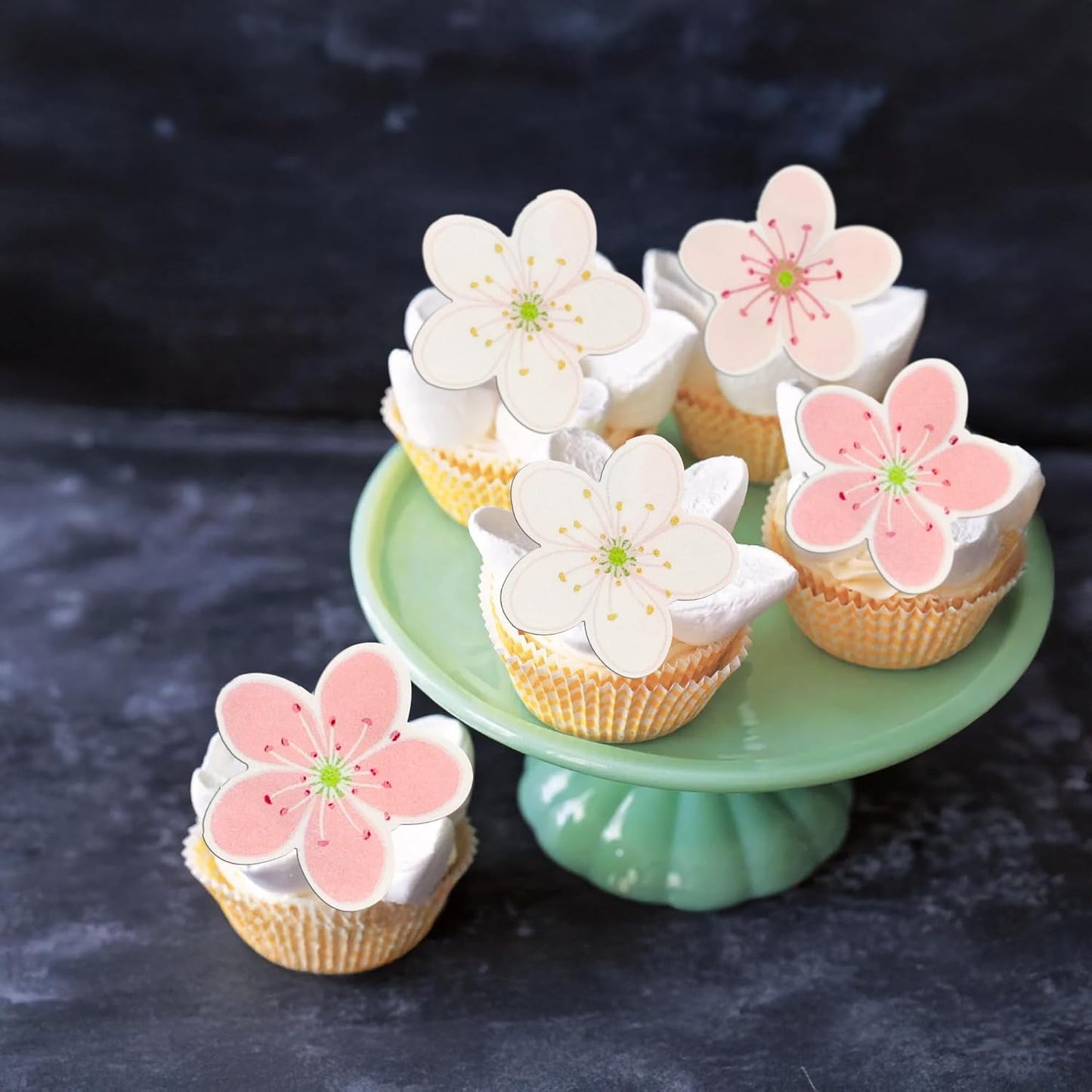 Ephlyn 54Pcs Edible Cherry Blossom Cake Decoration Spring Flowers Cupcake Toppers Wafer Paper Flowers Cake Decoration Wedding Birthday Baby Shower Party Supplies White Pink