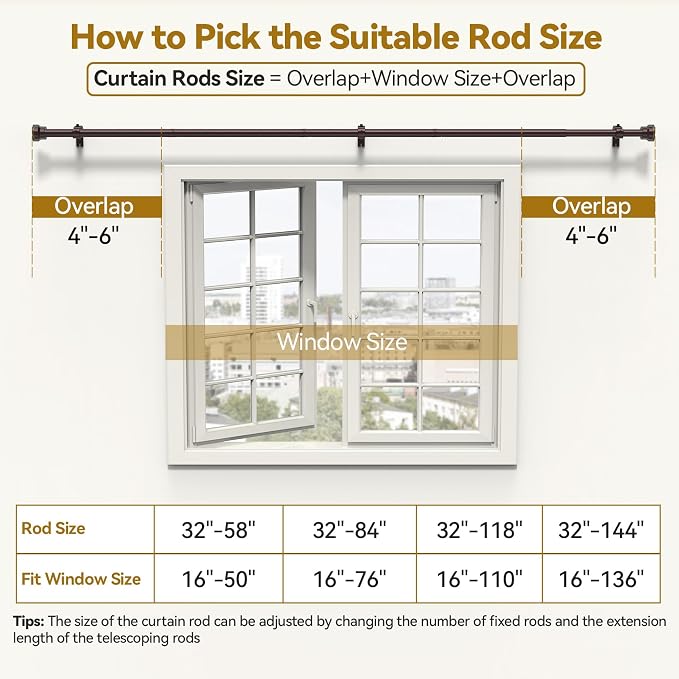 YaFex Curtain Rods 32-84 Inch, Heavy Duty 1 Inch Adjustable Curtain Rod - Image 6