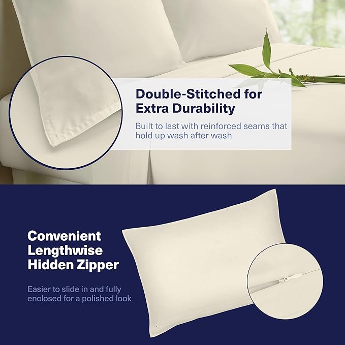 Kickoff Viscose Bamboo Sheets Full Size 4-pc 100% Organic Bamboo Viscose Bed Cooling Sheets Full Size Set Cool Bedding for hot Sleepers Sheet, Flat, Fitted, Pillowcases (Buttercream, F)