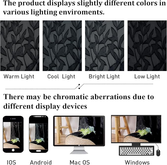 Lecloud Leia Jacquard Textured Black Semi Sheer Curtains 45 Inch Length 2 Panels - Image 5