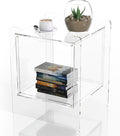 Clear Acrylic Night Stand, 22" Bed Side Table, Clear Acrylic Nightstand Table for Home Decor, Modern Bedroom Night Stand with Open Storage Perfect for Skincare Bags Collectible Figures & Books