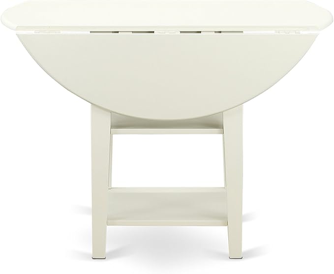 East West Furniture SUAD3-LWH-LC 3 Piece Dining Set Contains a Round Dining Room Table with Dropleaf & Shelves and 2 Faux Leather Upholstered Chairs, 42x42 Inch, Linen White
