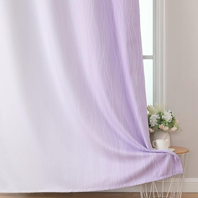 Estelar Textiler Lilac and Greyish White Ombre Blackout Curtains 90 Inch Length - Image 6