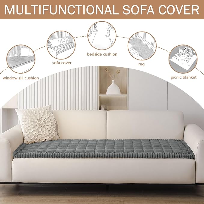 Smiry Couch Cover for Dogs Washable, Non Slip Fuzzy Pet Couch Covers for 3 Cushion Sofa Pet Friendly, Thick Soft Sofa Slipcovers Cushion Protector (Dark Grey, 27.6" x 59")