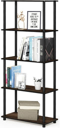 Furinno Turn-N-Tube 5-Tier Multipurpose Shelf / Display Rack / Storage Shelf / Bookshelf, Round Tubes, Columbia Walnut/Black