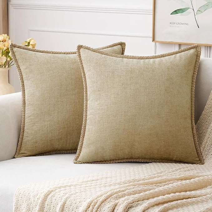 MIULEE Pack of 2 Couch Throw Pillow Covers 18x18 Inch Beige Farmhouse by MIULEE