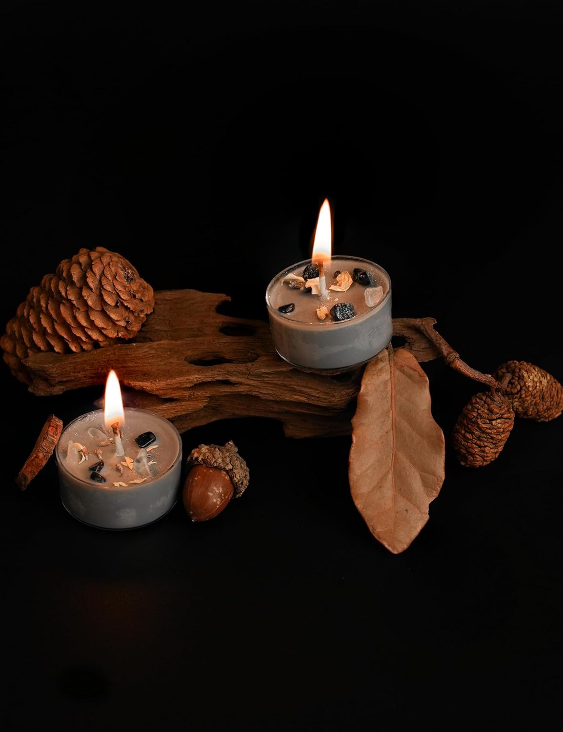 Tealight Soy Candles with Crystals And Herbs, Handmade Energy Candles, Healing Crystal Soy Candles, Aromatherapy Candles. (Grey)