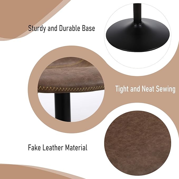 Bar Stools, Swivel Counter Height Barstools with Back, Adjustable Modern Bar Chairs, Tall Armless PU Leather Kitchen Island Stool (Brown, Set of 3)
