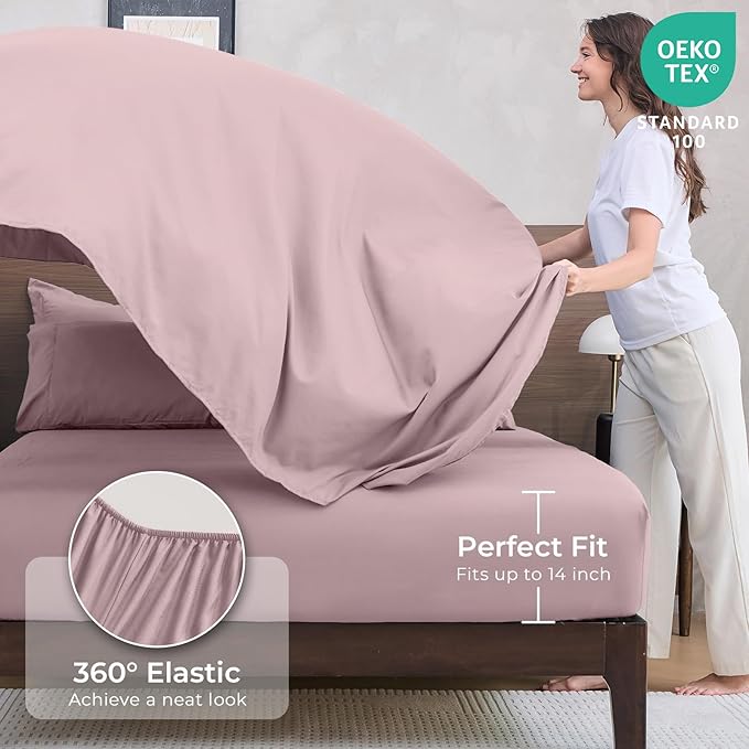 HEVUMYI Rose Gold King Comforter Set - 7-Piece All Season Bed in a Bag King, Ultra Soft Bedding Set with Comforter, Flat Sheet, Fitted Sheet, Pillowcases, Pillow Shams