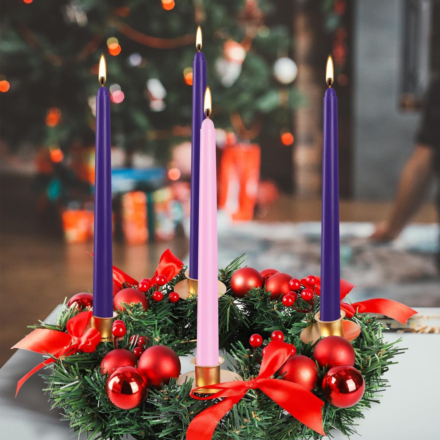 4 Pack Advent Taper Candles Premium Hand Dipped 10in Unscented Christmas Taper Candles - Ideal for Seasonal Celebrations, Holidays, Church, Celebration, Party