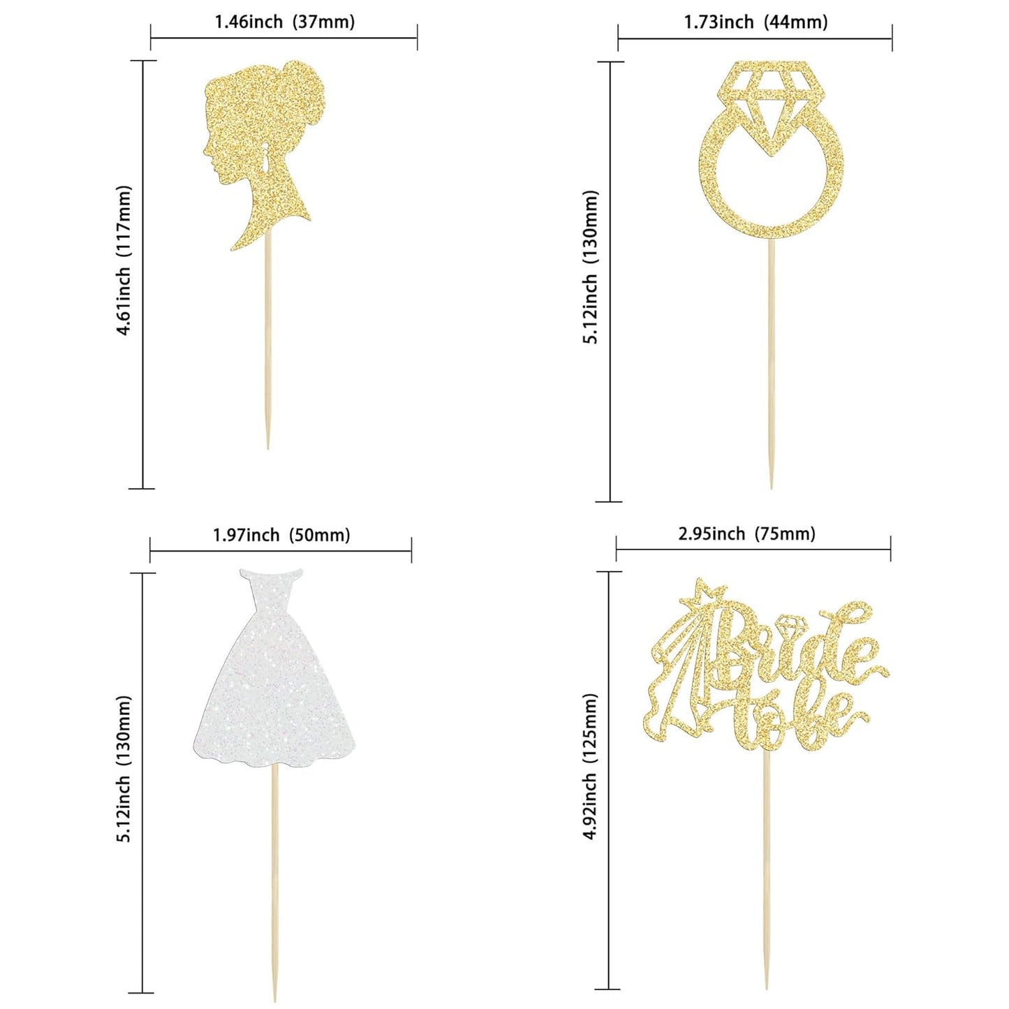 Gyufise 24 Pack Gold Glitter Bride To Be Cupcake Toppers with Diamond Bride Tulle Dress Cupcake Toppers for Bridal Shower Supplies Wedding Engagement Bachelorette Party Decorations