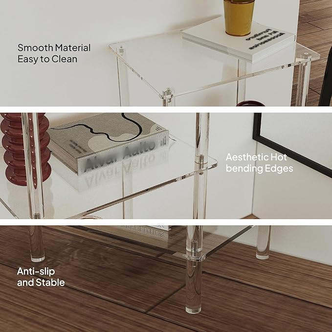 Aquiver Acrylic Tall Side Table - 3 Tier End Table for Small Spaces - Tall Nightstand Clear Bedside Table for Living Room, Bedroom - 15.7" L x 11.8" W x 30.8" H