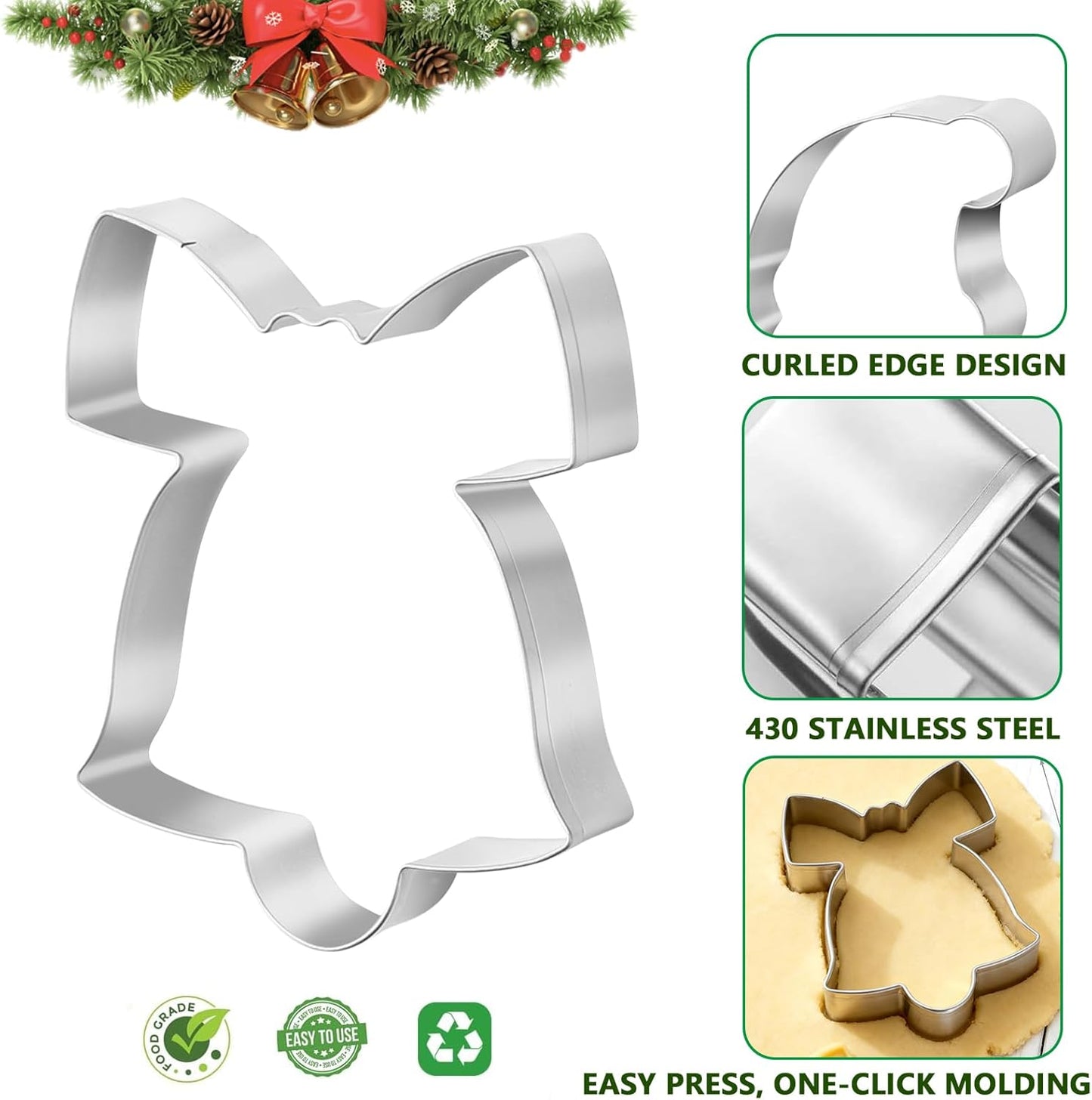 Christmas Cookie Cutters Set- 9 Piece Stainless Steel Winter Holiday Metal Shapes-Christmas tree, Snowman, Candy Cane, Bells, Snowflakes, Gingerbread Man, Reindeer, Socks,Santa Face Shapes