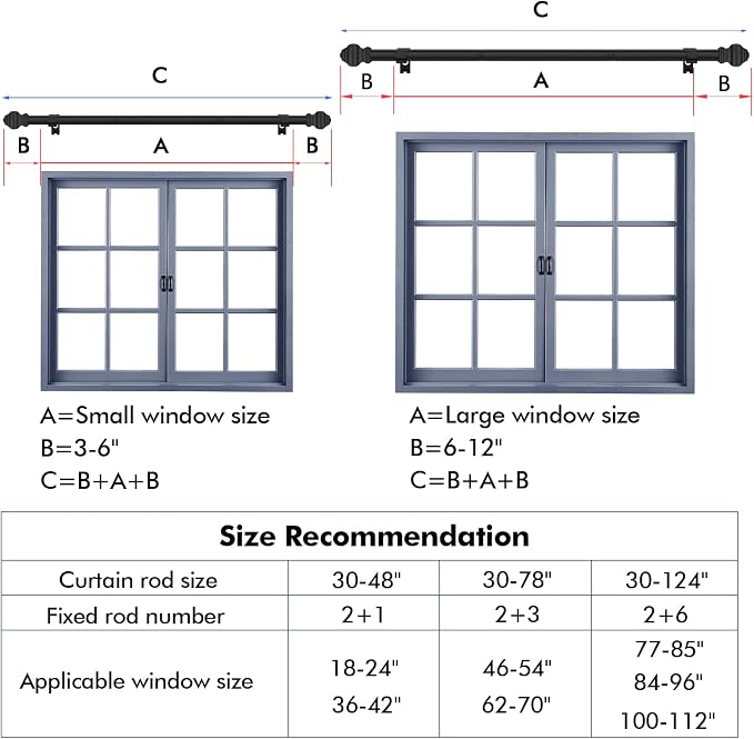 Curtain Rods for Windows 2 Pack 36-78 inch 5/8 inch Matte Black Curtain Rod - Image 4