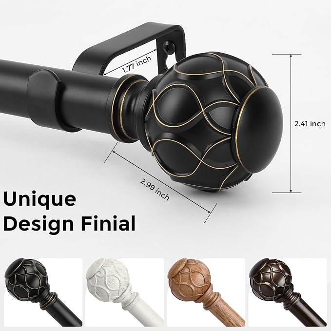 Black Curtain Rod, Heavy Duty 1 Inch Decorative Curtain Rods - Image 7