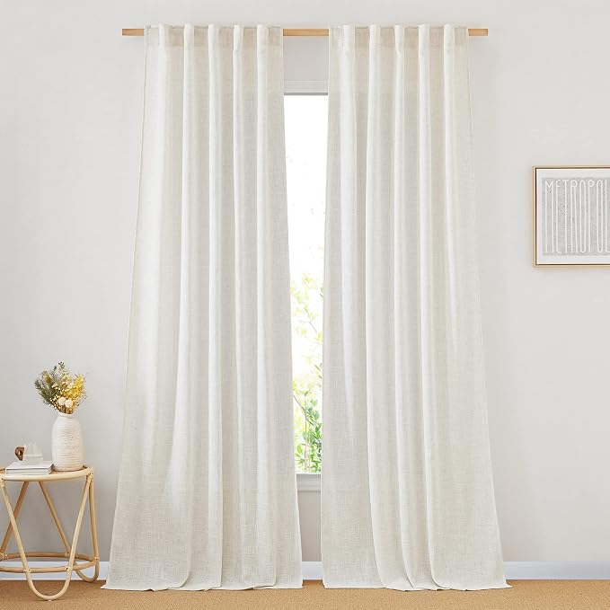 NICETOWN Linen Curtains 92 inches Long, Rod Pocket & Back Tab Semi Sheer Flax by NICETOWN