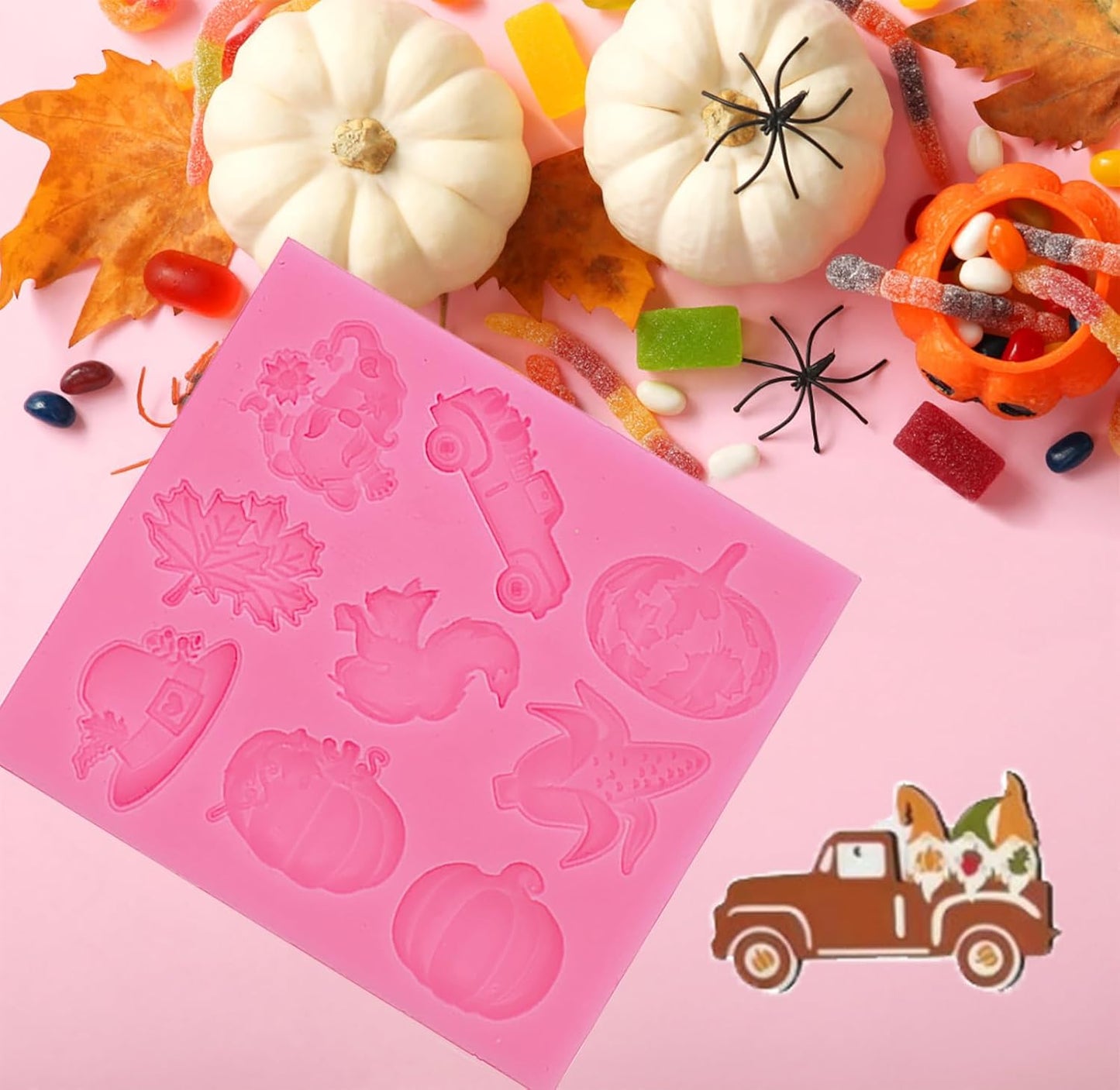 Thanksgiving Day Fondant Mold Halloween Fall Leaf Pumpkin Chocolate Candy Fondant Silicone Mold，DIY Cookies Candy Gummy Chocolate Mold Ice Cream Tray for Holiday Party Thanksgiving Day 2Pcs