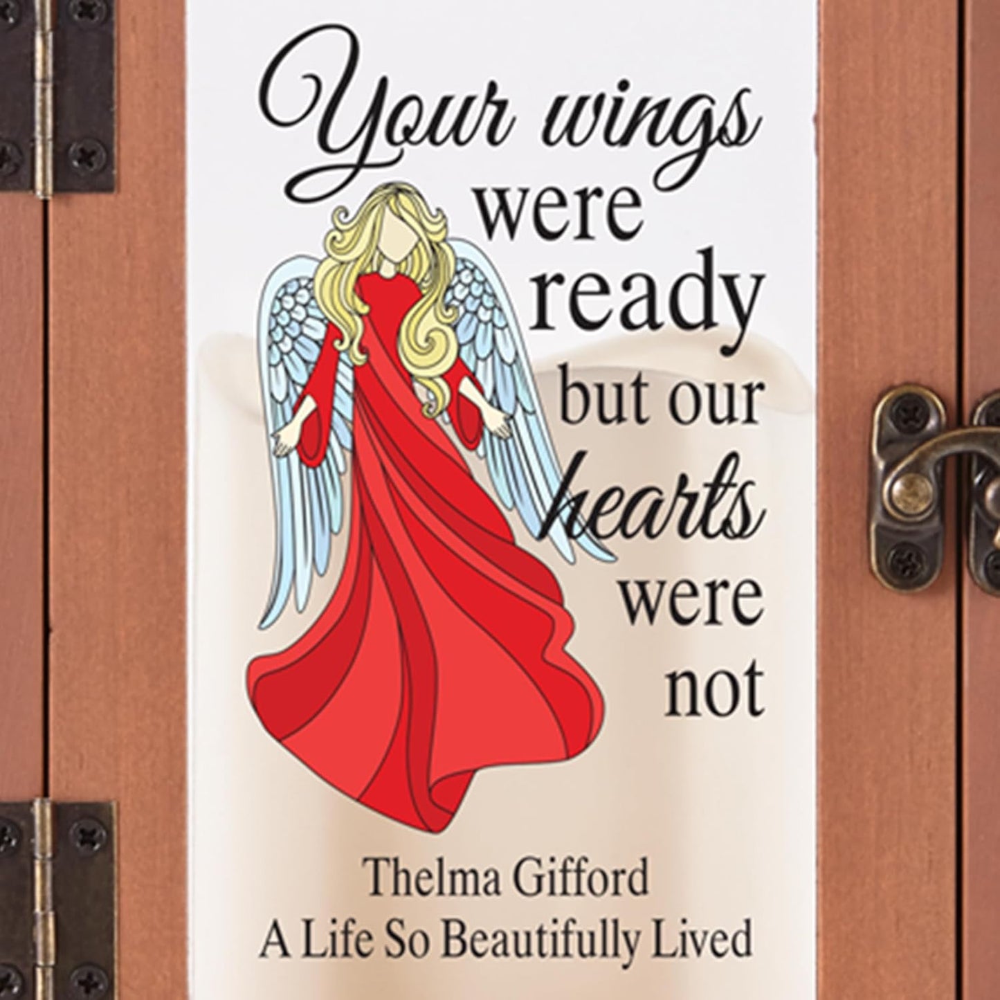 Let's Make Memories Personalized Memorial Lantern - Sympathy - Condolences - in Memory - LED Candle - Automatic Timer - Wood/Metal - Wings of Love