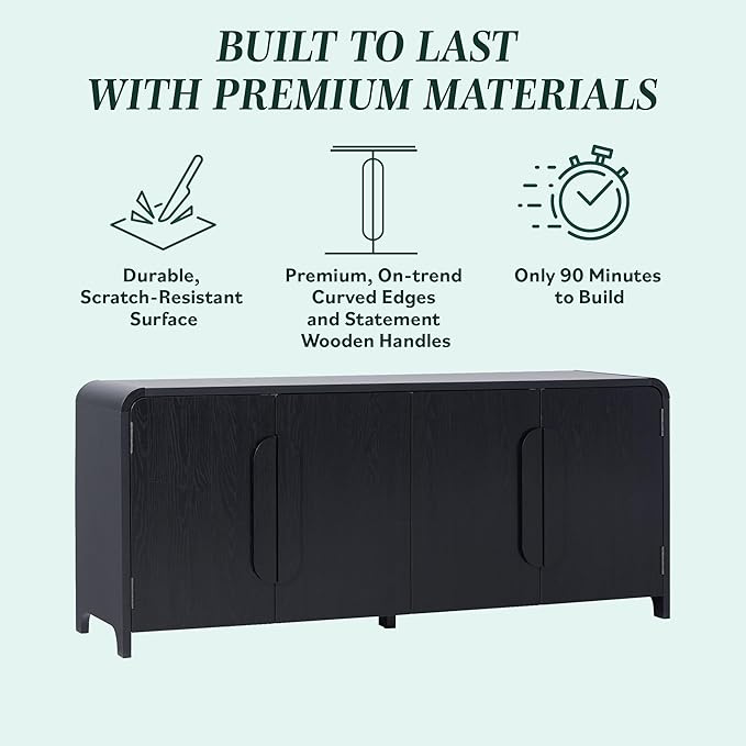 Walker Edison Chantelle Sideboard TV Stand with Storage, 70", Black