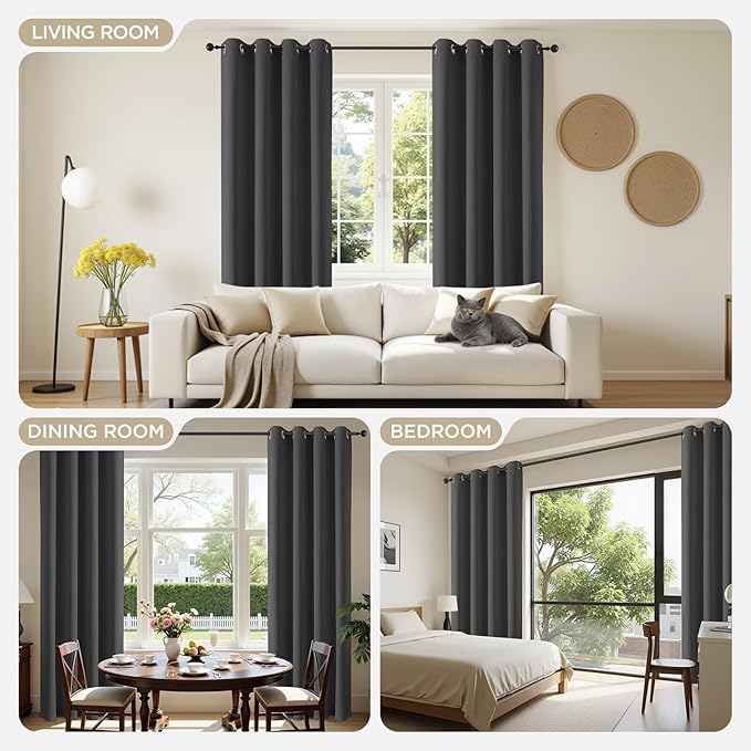 Joydeco Blackout Curtains 95 Inch Length 2 Panels Set, Thermal Insulated Grey - Image 4