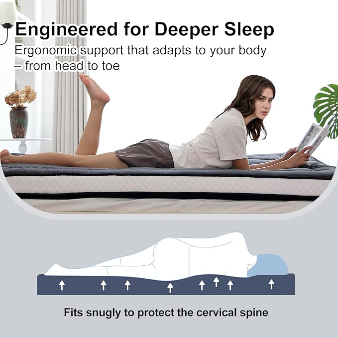 Welnow Japanese Futon Floor Mattress, Thick Full Size Tatami Mat Portable & Foldable Roll Up Floor Bed Mattress with Storage Bag, Sleeping Pad for Adults, Dorm, Guest Bed, Camping and Travel, Black