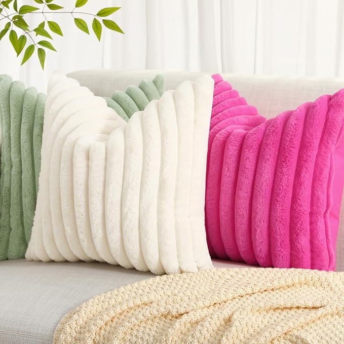 decorUhome Summer Cozy Faux Fur Throw Pillow Covers 18x18 Set of 2 Decorative - Image 5