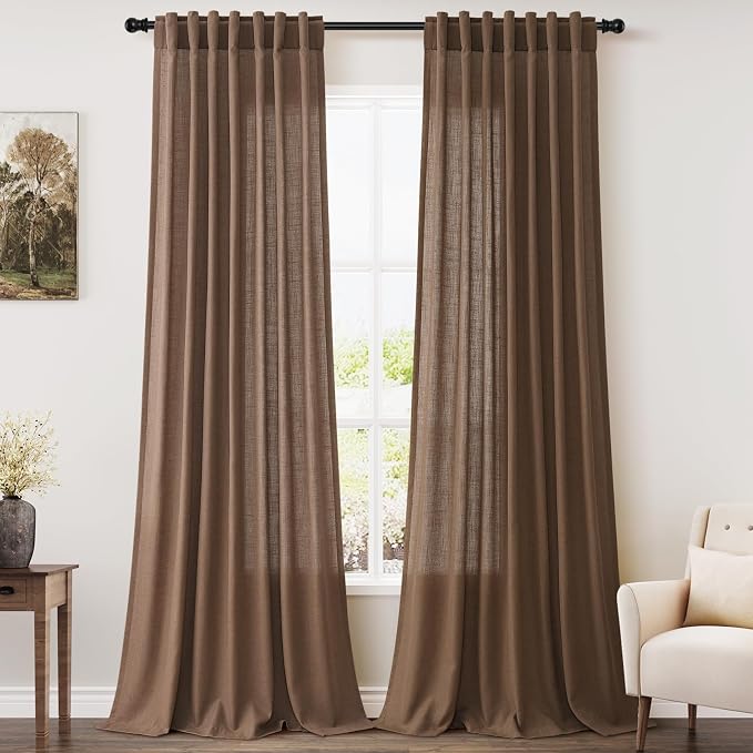 Nanspring Extra Long Caramel Brown Linen Curtains 2 Panels 102 Inches Long by Nanspring
