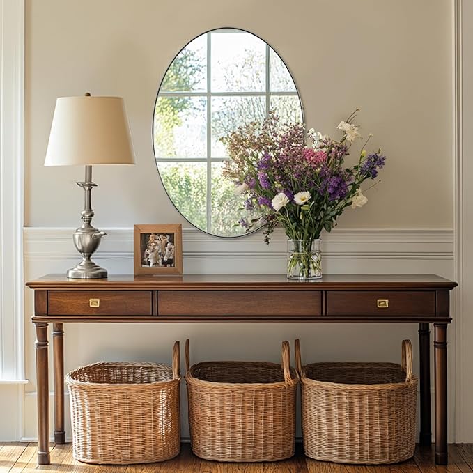 ANDY STAR Chrome Bathroom Mirror, Oval Chrome Mirror for Bathroom 20x28 Inch, Polished Chrome Anti-Rust Stainless Steel Metal Frame for Bathroom