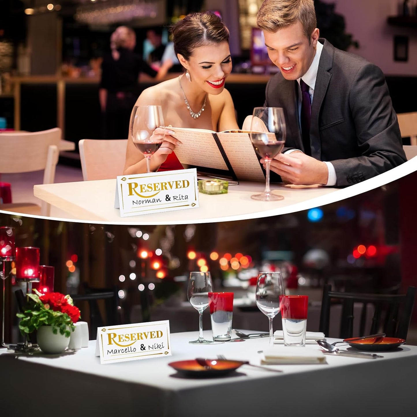 300 Pcs Paper Table Reserved Sign with Name Line Reserved Seating Signs Bulk Double Sided Signs for Reserving Seats Restaurant Wedding Reception Church Board Business Meeting (White Gold)