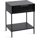 Kate and Laurel Ori Modern Cane Rectangle Side Table, 18 x 15 x 24, Black, Versatile Rattan Living Room End Table with Drawer for Storage and Home Decor