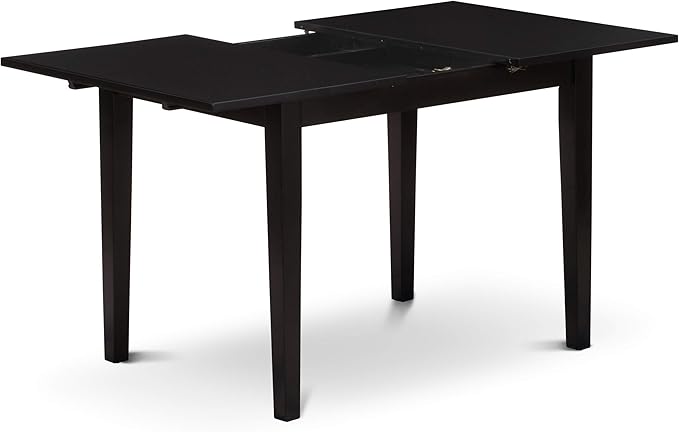 East West Furniture NOCE5-BLK-21 5 Piece Kitchen Table Set for 4 Includes a Rectangle Dining Table with Butterfly Leaf and 4 Mineral Blue Linen Fabric Parsons Chairs, 32x54 Inch, Black