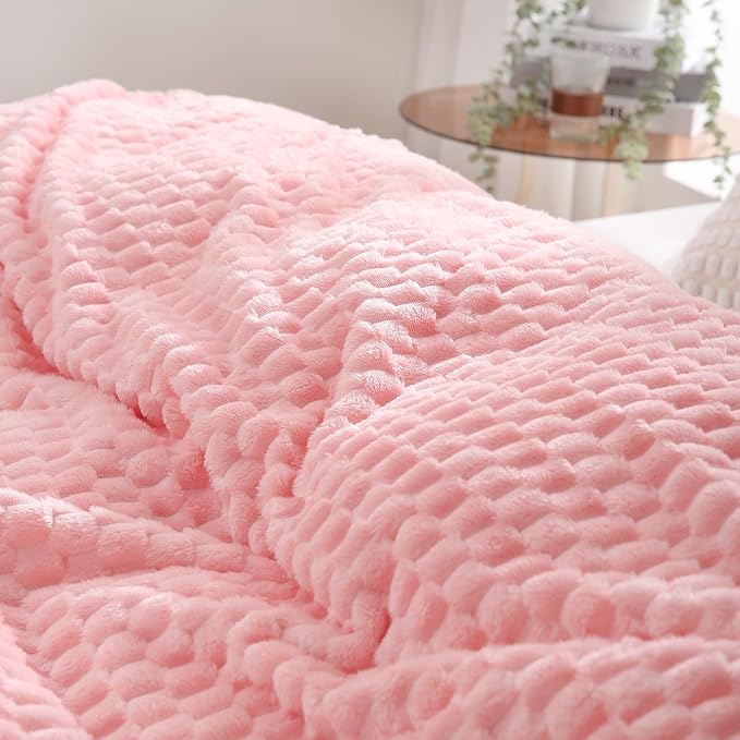 Puncuntex Light Pink Throw Blanket 90"×90" inches Fuzzy 3D Jacquard Decorative - Image 2