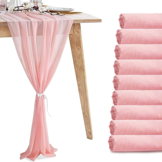 10 Pack 10ft Baby Pink Chiffon Table Runners Wedding Table Runner Sheer Romantic Tulle Table Runner for Christmas Wedding Bridal Tea Party Baby Shower Birthday Party Table Decorations(120 x 12 in)