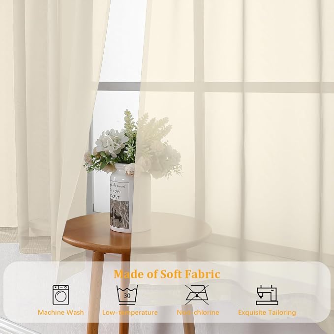 Gwine Cream Sheer Curtains 84 Inches Long 2 Panels Set, Voile Light Filtering - Image 7